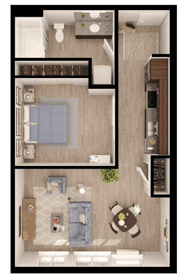 a floor plan of a bedroom with a living room and a dining room